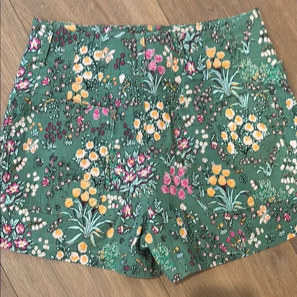 Anthropologie High Waist Green and Yellow Floral Shorts - Picture 2 of 3